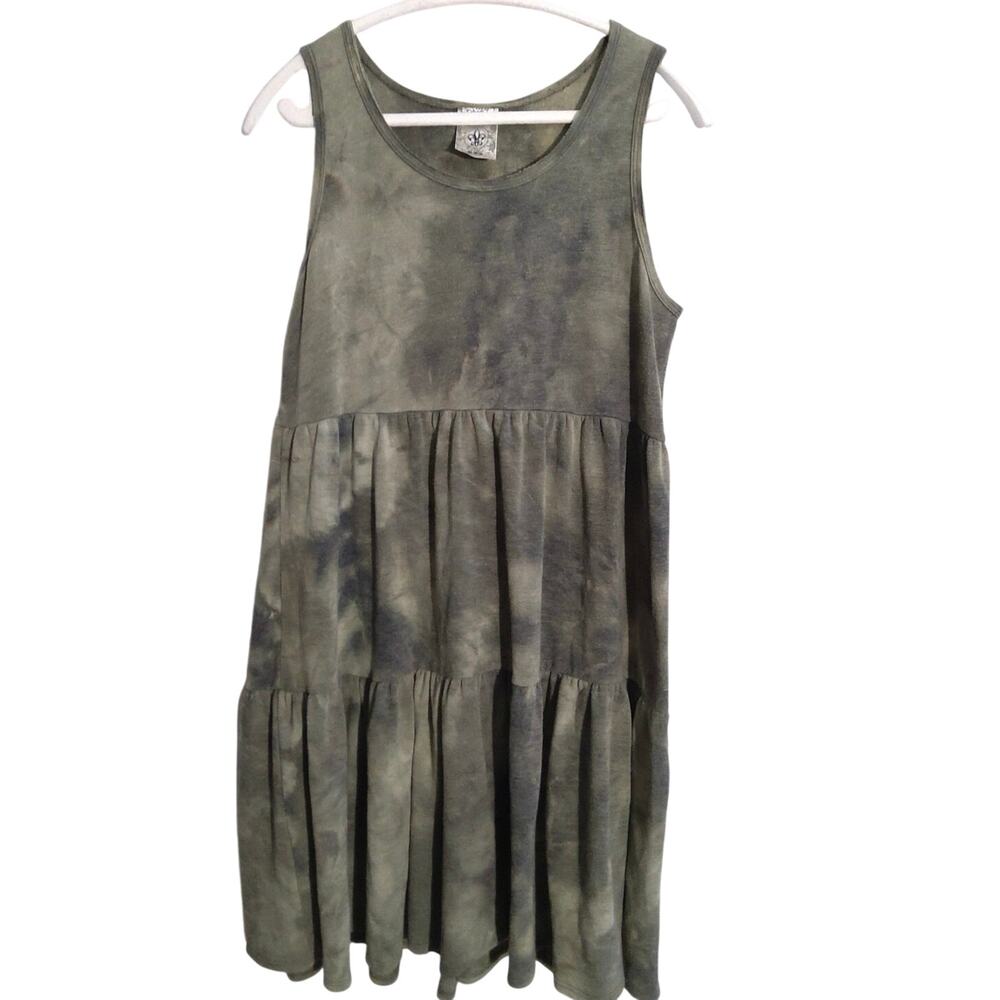 Vocal grunge camo green tiered midi dress Size XL tank style flowy comfy cotton
